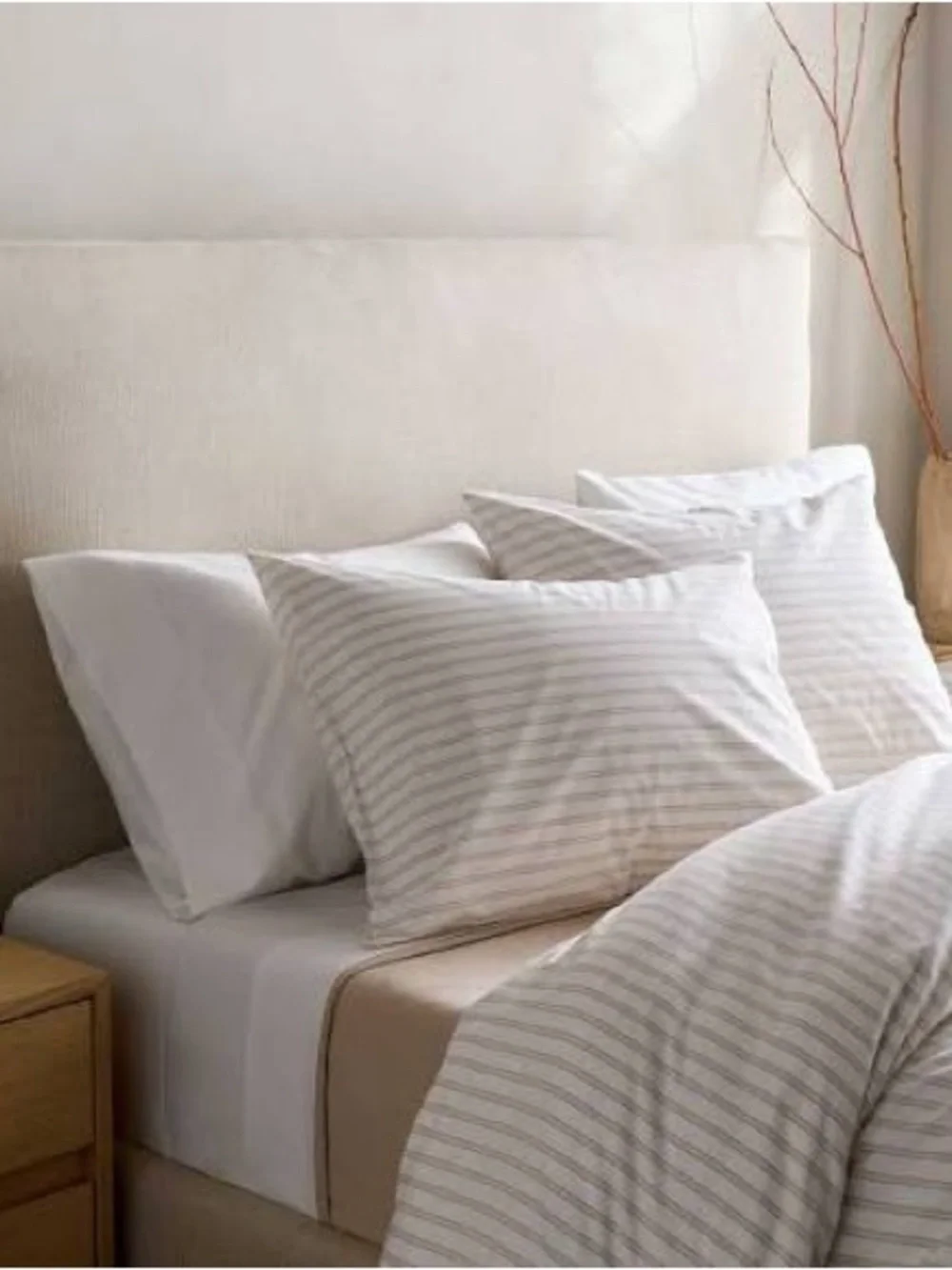 Quince Organic Crisp Percale Duvet Cover King/Cal King Double Stripe Toffee NWOT